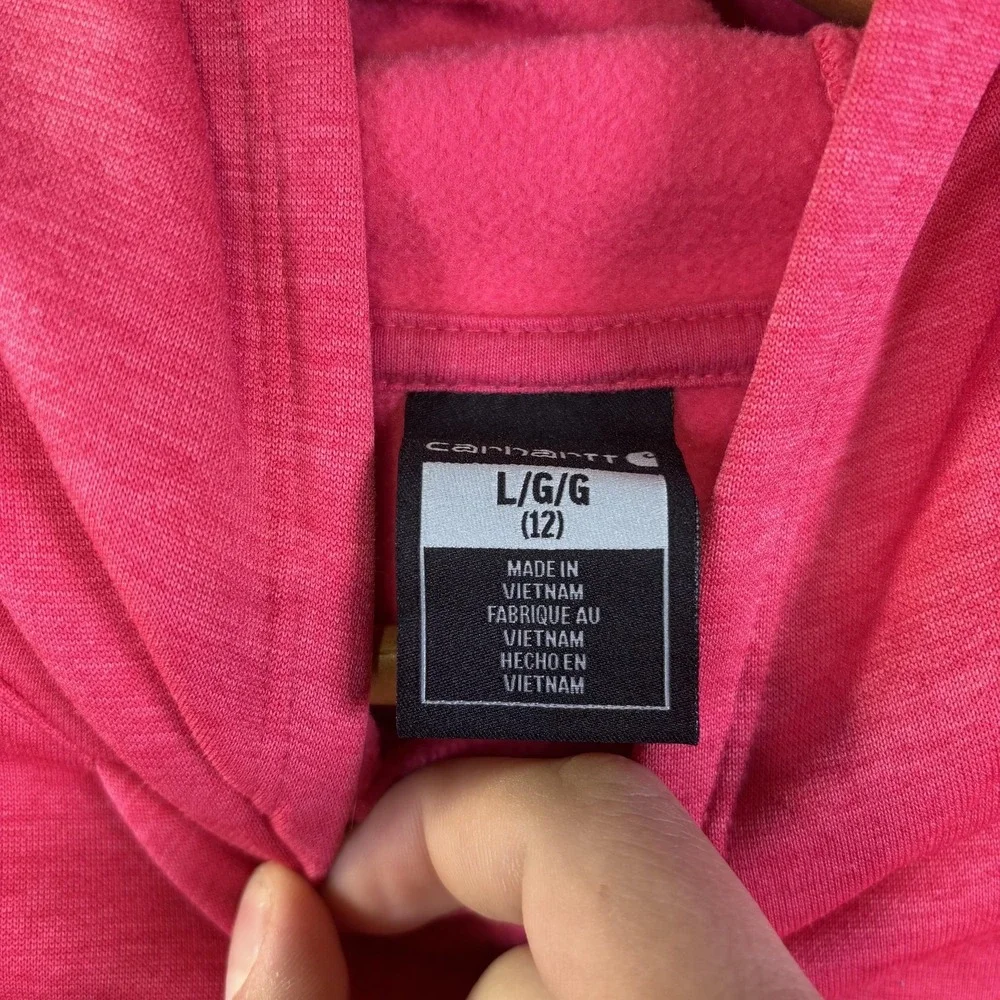 Carhartt Hoodie Youth Large 12‎ Pink Fleece Pullover Kangaroo Pocket Logo